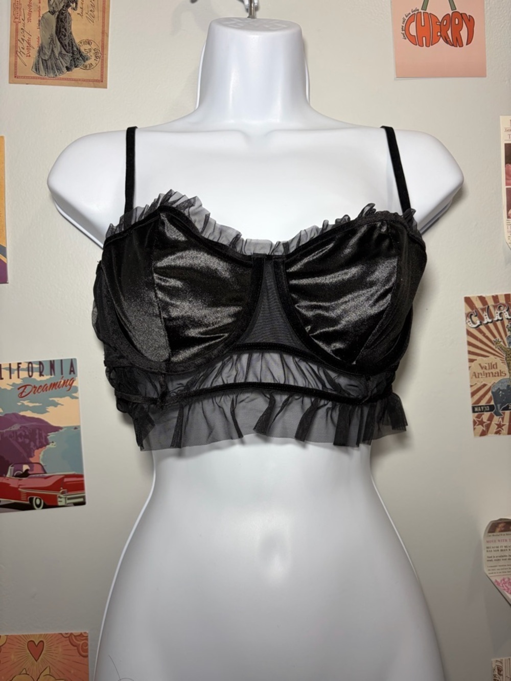 Auden Black Ruffled Mesh Lace Bralette